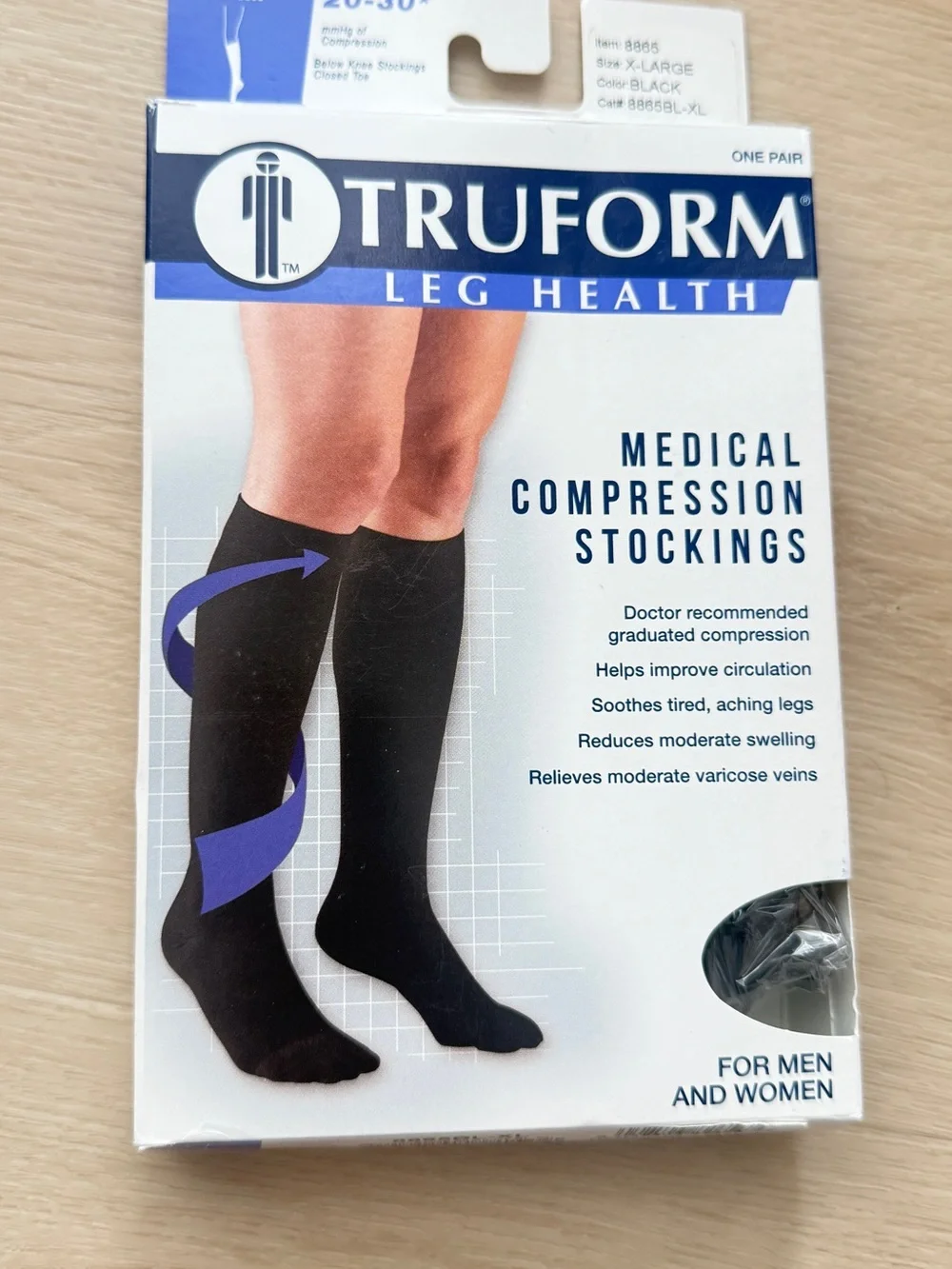 Truform Men's Medical Compression Knee-High Socks – Black  , 6 pairs